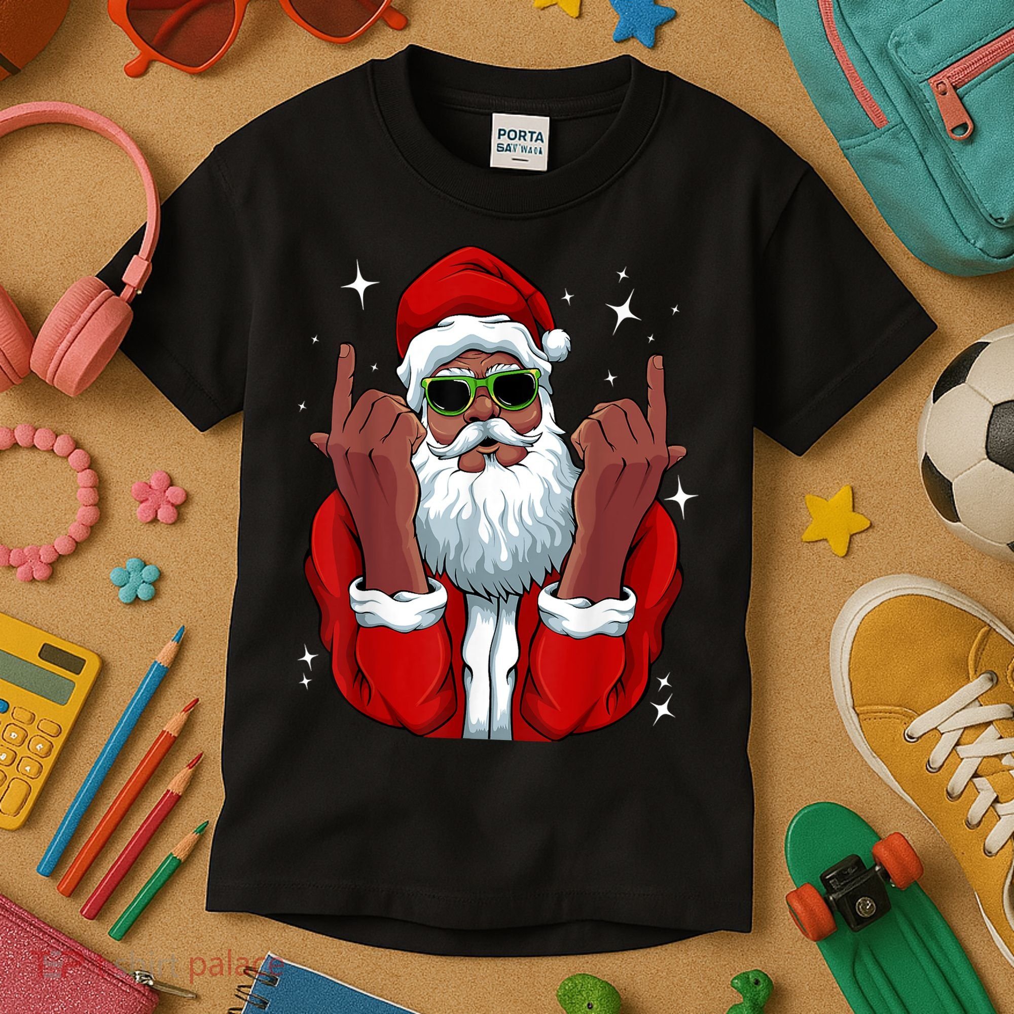 African American Santa Christmas Pajama Cool Black XMas Kids T-Shirt