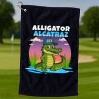 Alligator Alcatraz Sunset Golf Towel thumb 1