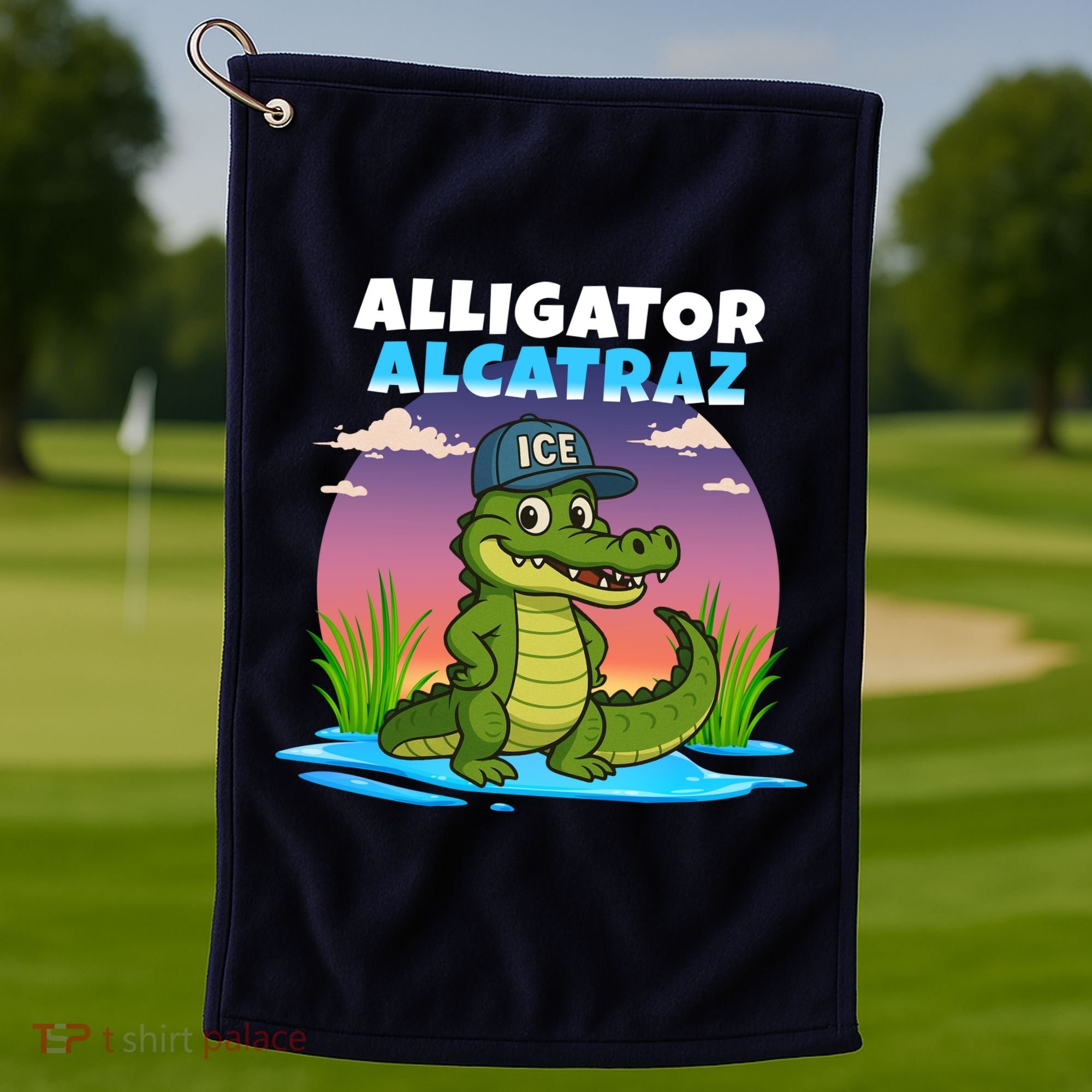 Alligator Alcatraz Sunset Golf Towel