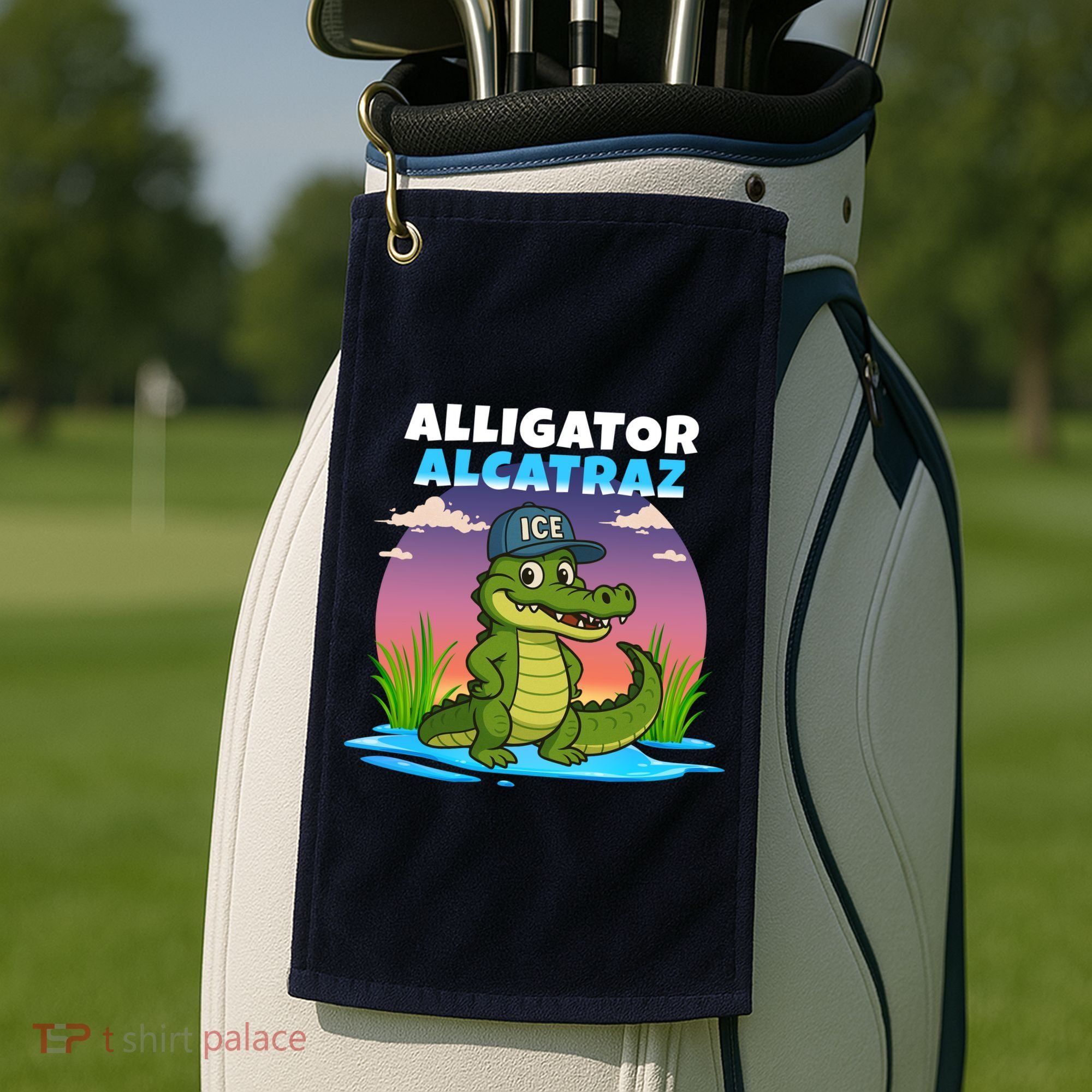 Alligator Alcatraz Sunset Golf Towel