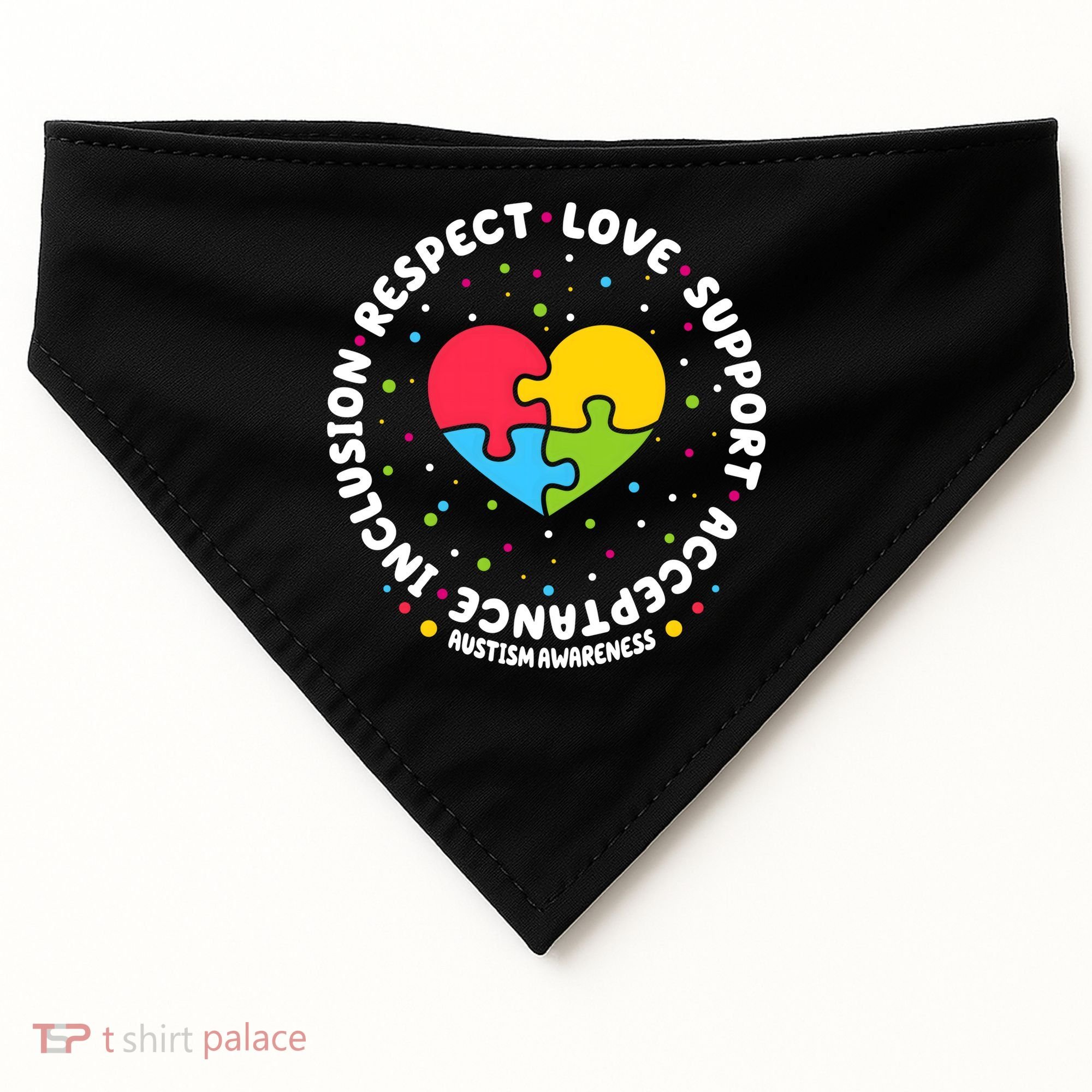 Autism Awareness Support Puzzle Heart USA-Made Doggie Bandana