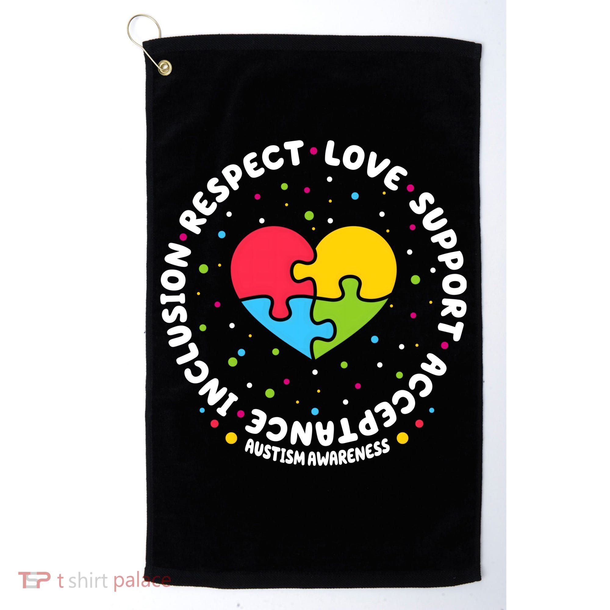 Autism Awareness Support Puzzle Heart Golf Towel