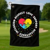 Autism Awareness Support Puzzle Heart Golf Towel thumb 1