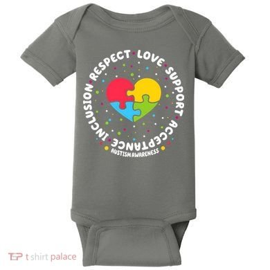 Autism Awareness Support Puzzle Heart Baby Bodysuit