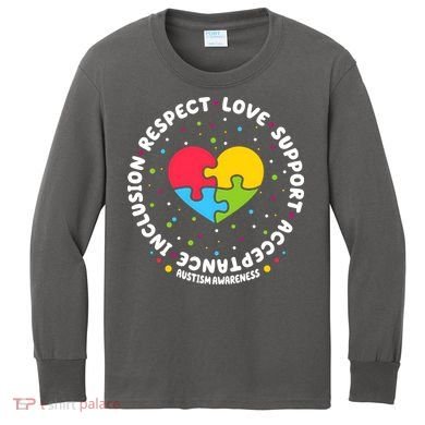 Autism Awareness Support Puzzle Heart Kids Long Sleeve Shirt
