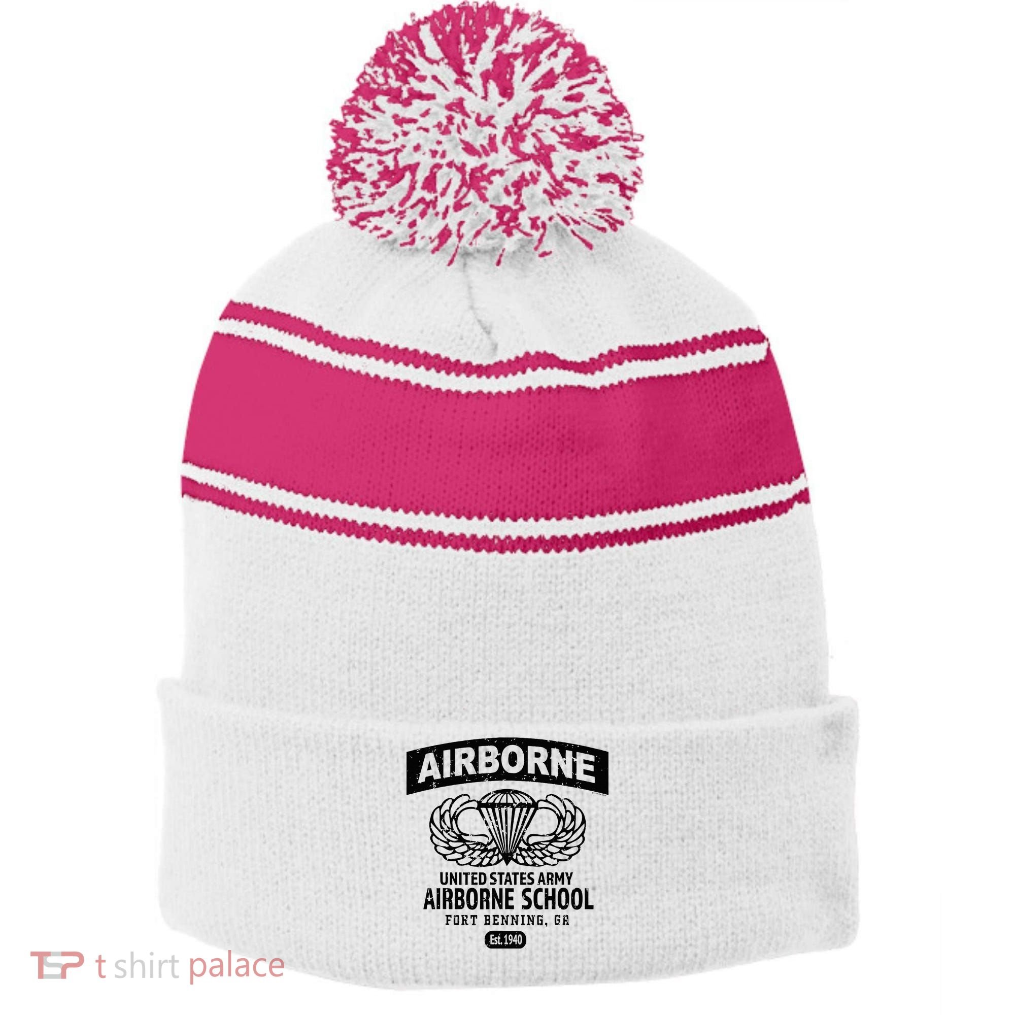 Army Airborne School Fort Benning Ga Stripe Pom Pom Beanie