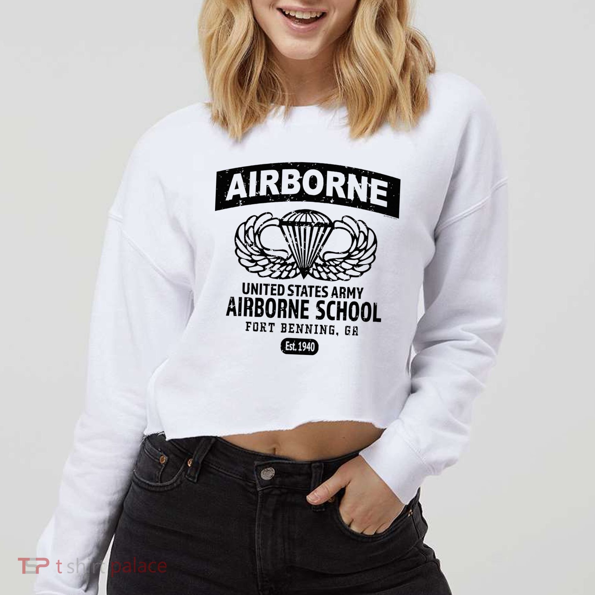 Army Airborne School Fort Benning Ga Cropped Pullover Crew