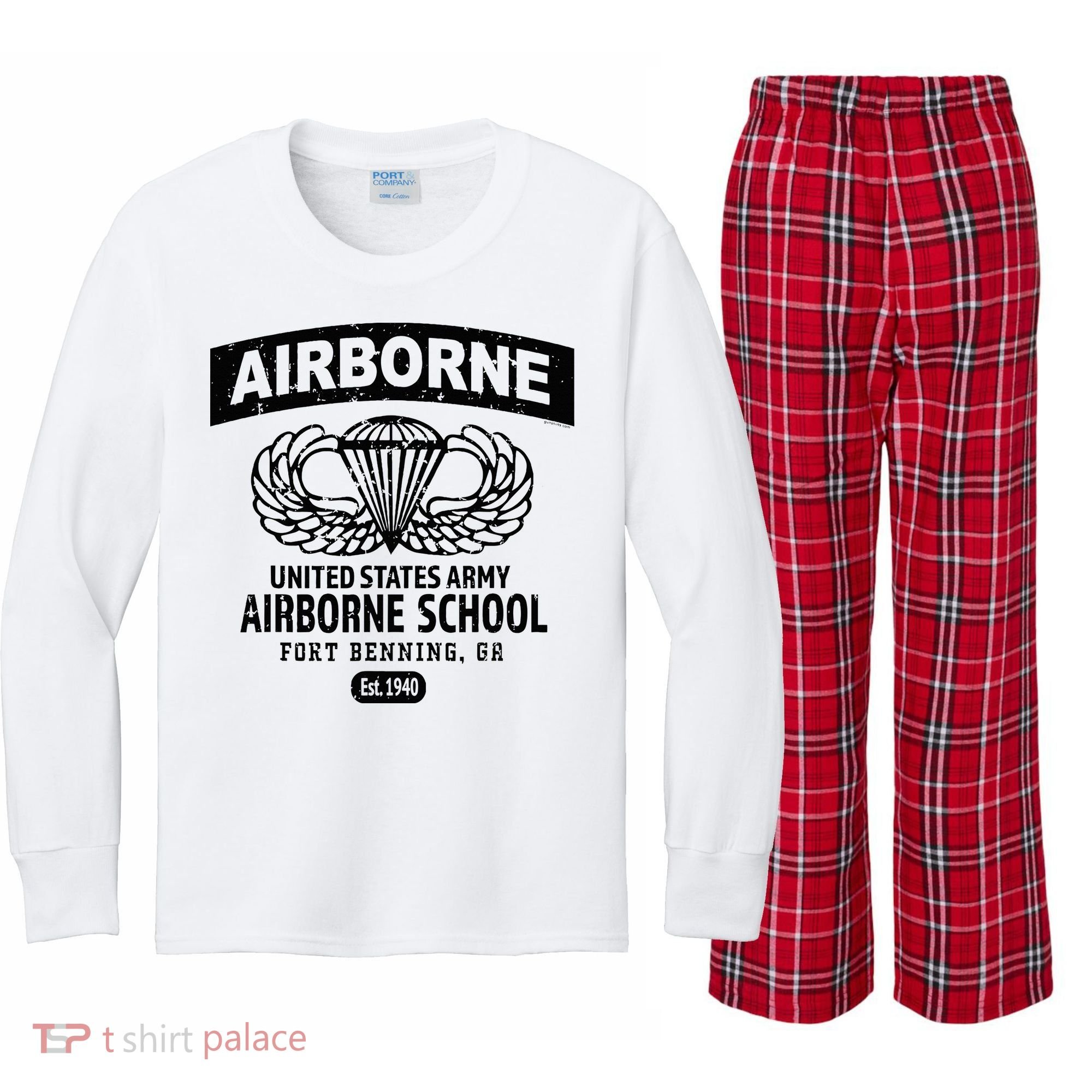 Army Airborne School Fort Benning Ga Kids Long Sleeve Plaid Pajama Set