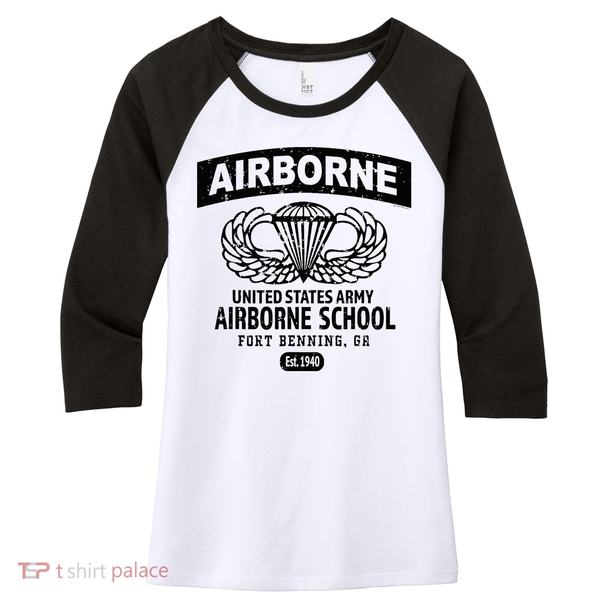 Army Airborne School Fort Benning Ga Women's Tri-Blend 3/4-Sleeve Raglan Shirt