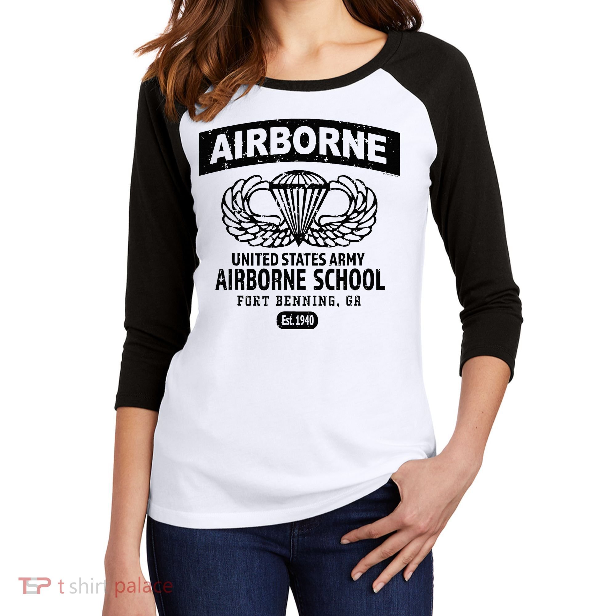 Army Airborne School Fort Benning Ga Women's Tri-Blend 3/4-Sleeve Raglan Shirt