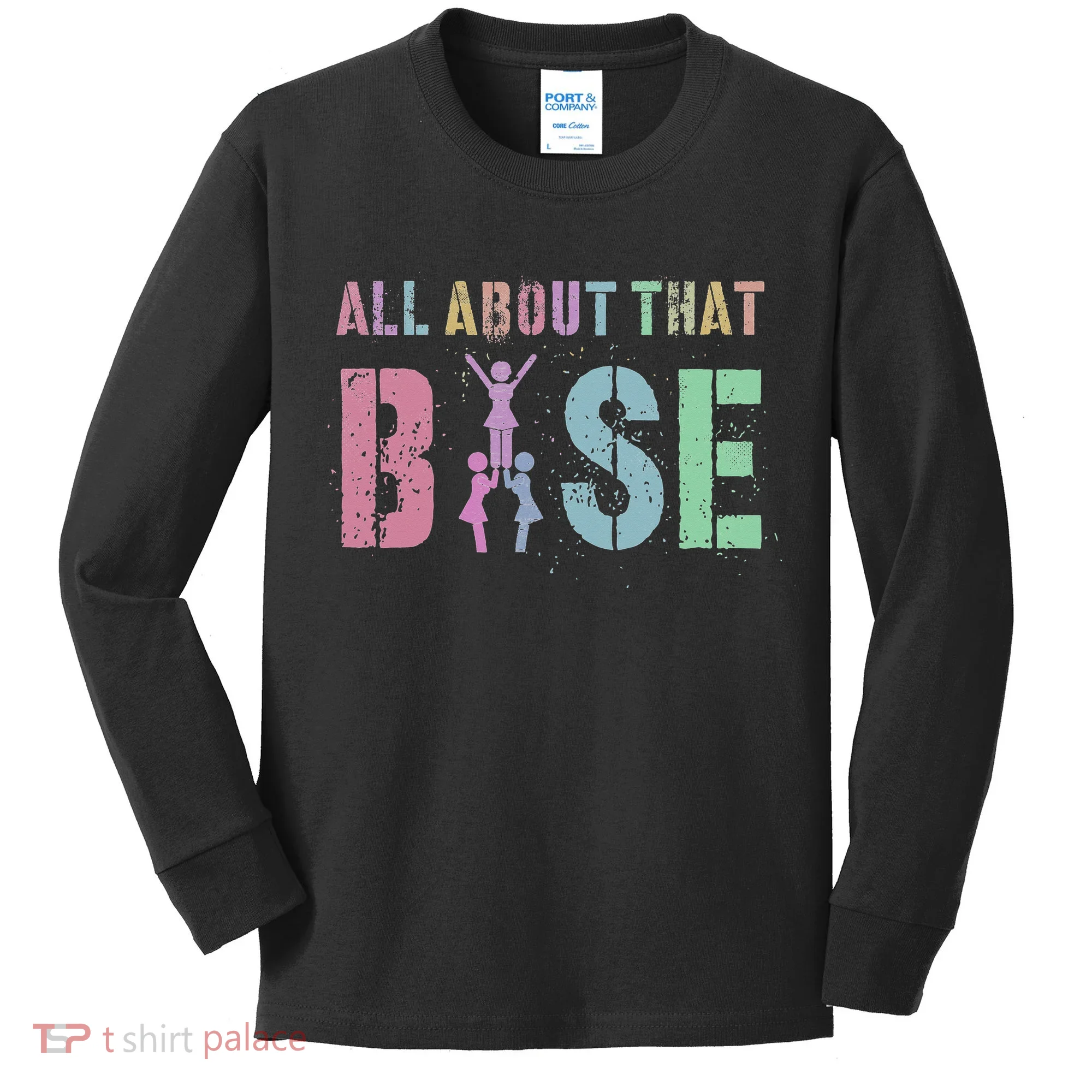 ALL ABOUT THAT BASE Purple Cheer Squad Kids Long Sleeve Shirt