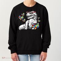 Autism Awareness TRex Dinosaur Sunglasses Heart Puzzle Women's Sweatshirt thumb 0