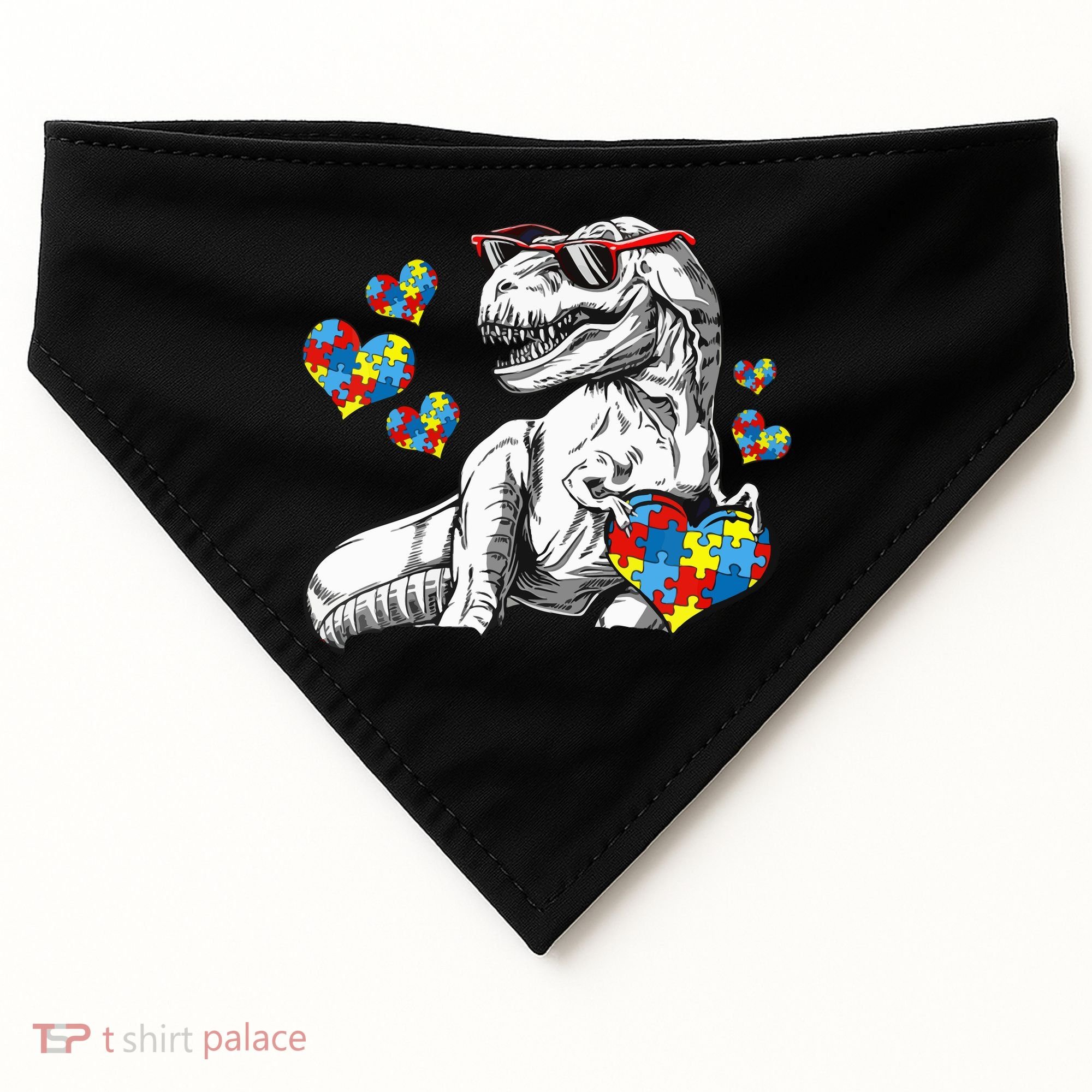 Autism Awareness TRex Dinosaur Sunglasses Heart Puzzle USA-Made Doggie Bandana
