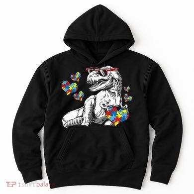 Autism Awareness TRex Dinosaur Sunglasses Heart Puzzle Hoodie