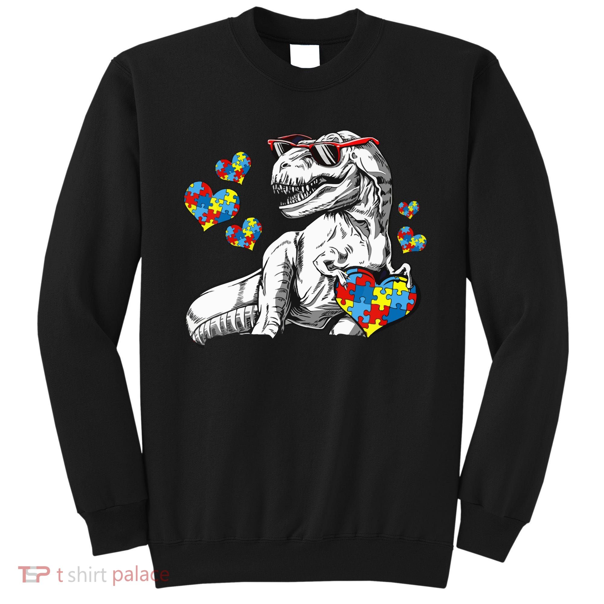Autism Awareness TRex Dinosaur Sunglasses Heart Puzzle Sweatshirt