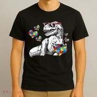 Autism Awareness TRex Dinosaur Sunglasses Heart Puzzle T-Shirt thumb 3