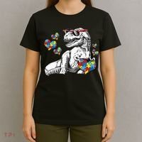 Autism Awareness TRex Dinosaur Sunglasses Heart Puzzle T-Shirt thumb 4