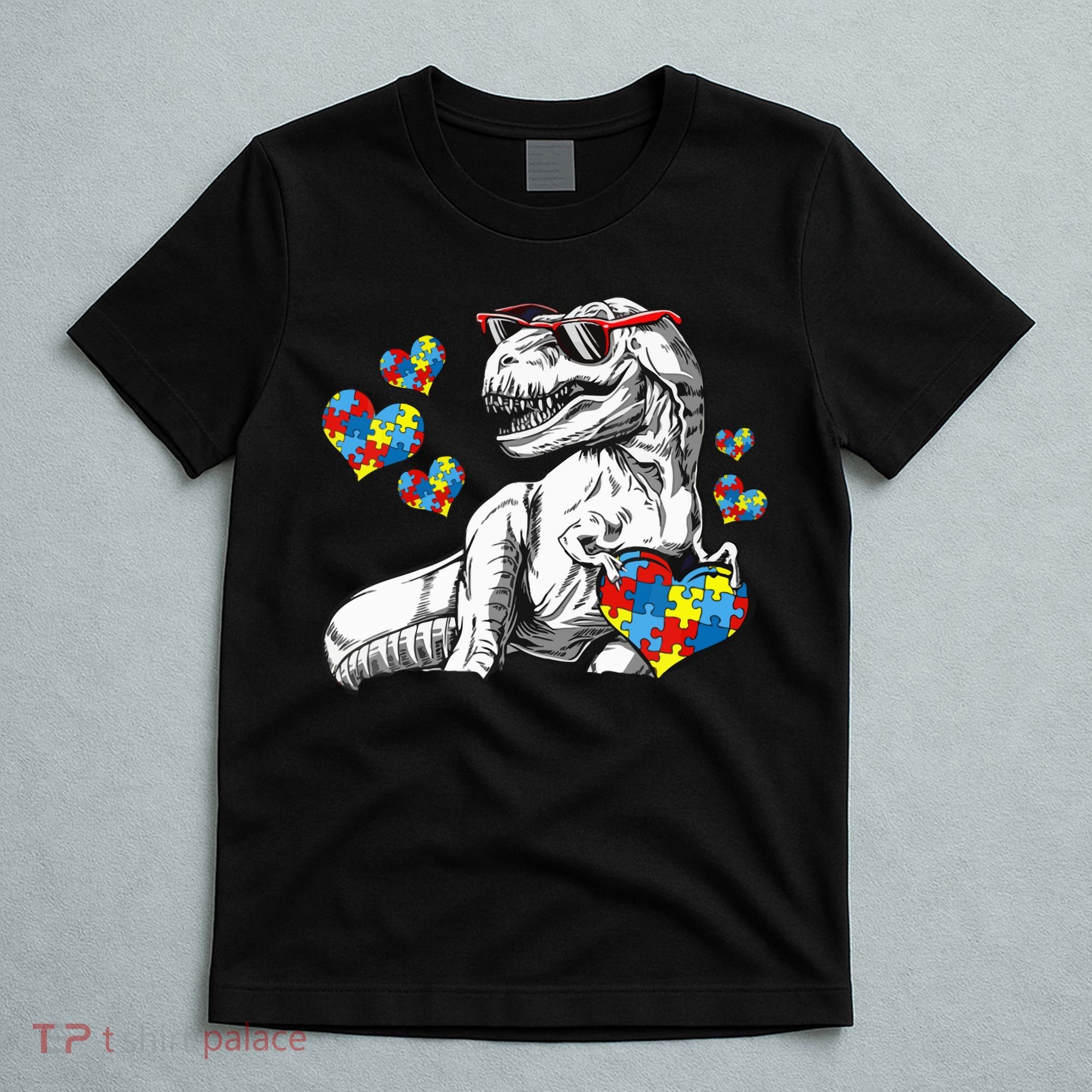 Autism Awareness TRex Dinosaur Sunglasses Heart Puzzle T-Shirt