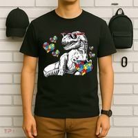 Autism Awareness TRex Dinosaur Sunglasses Heart Puzzle T-Shirt thumb 6