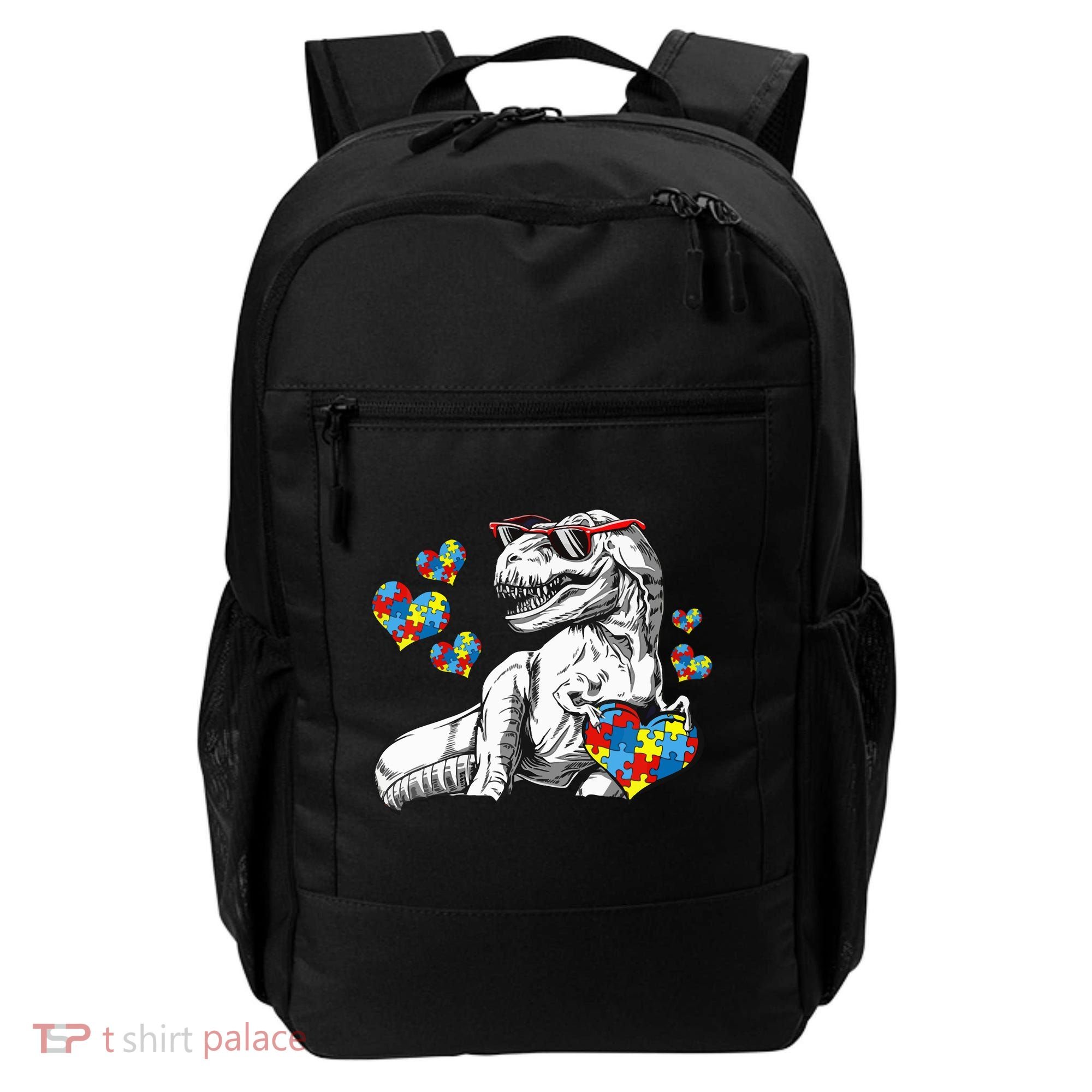 Autism Awareness TRex Dinosaur Sunglasses Heart Puzzle Backpack