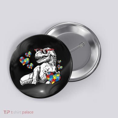 Autism Awareness TRex Dinosaur Sunglasses Heart Puzzle Button