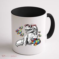Autism Awareness TRex Dinosaur Sunglasses Heart Puzzle Coffee Mug thumb 1