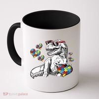 Autism Awareness TRex Dinosaur Sunglasses Heart Puzzle Coffee Mug thumb 0