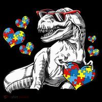 Autism Awareness TRex Dinosaur Sunglasses Heart Puzzle Coffee Mug thumb 5