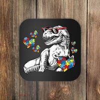 Autism Awareness TRex Dinosaur Sunglasses Heart Puzzle Coaster thumb 0