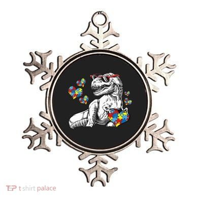 Autism Awareness TRex Dinosaur Sunglasses Heart Puzzle Ornament