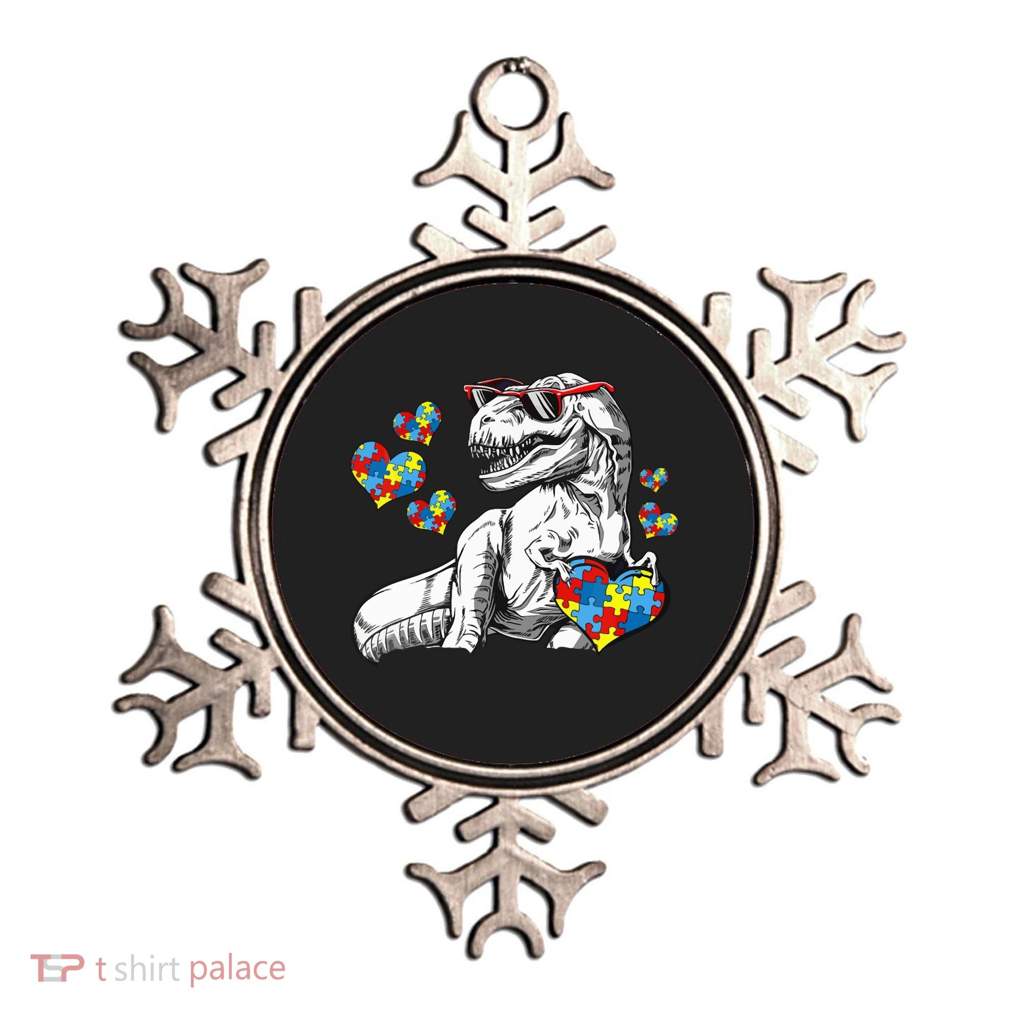 Autism Awareness TRex Dinosaur Sunglasses Heart Puzzle Ornament
