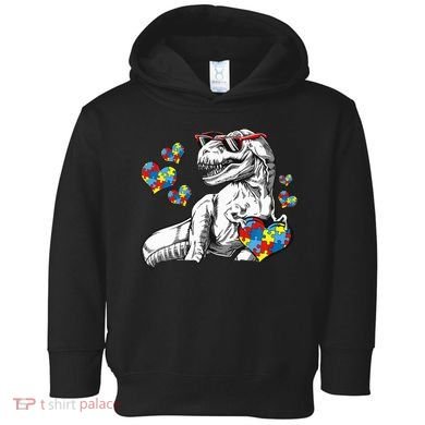 Autism Awareness TRex Dinosaur Sunglasses Heart Puzzle Toddler Hoodie