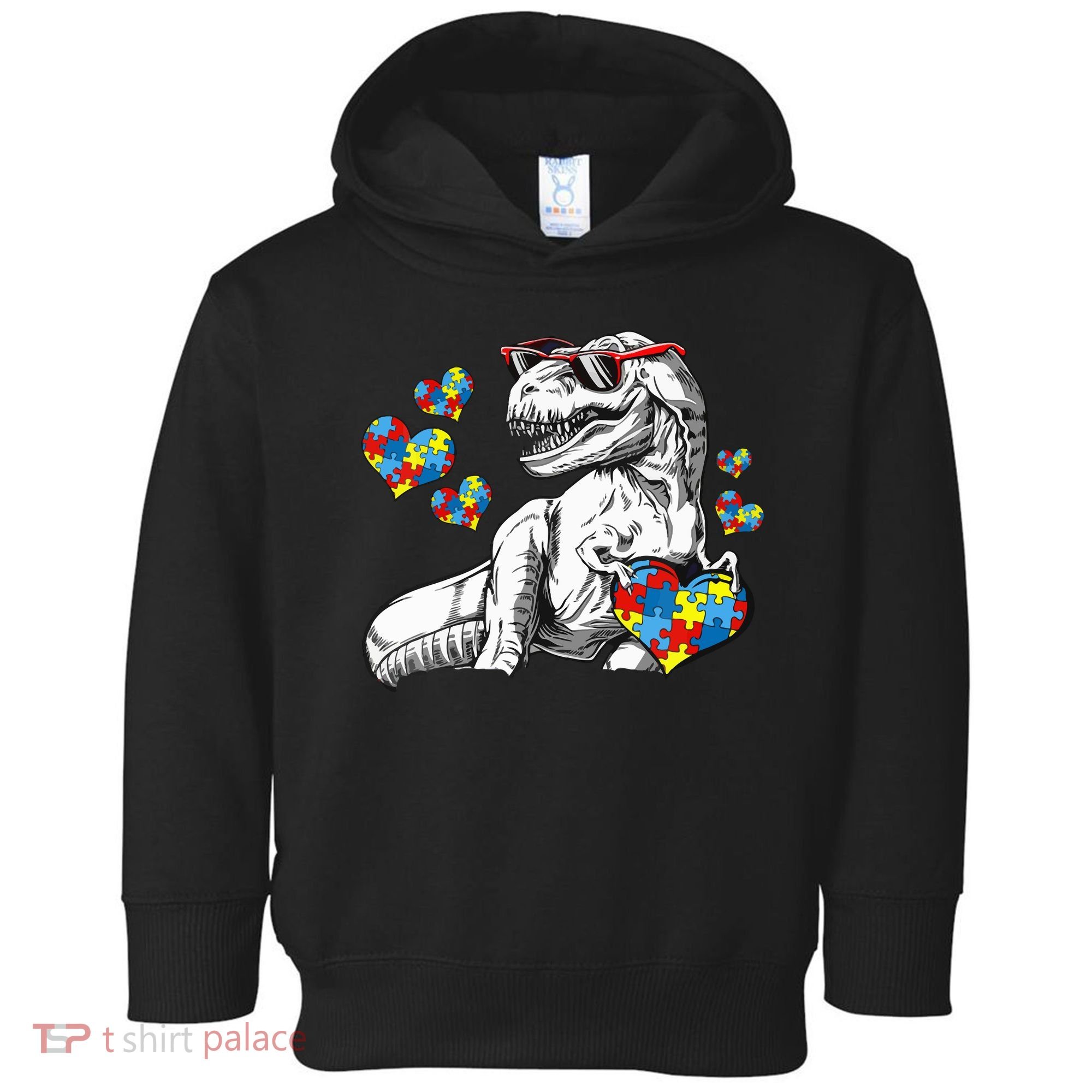 Autism Awareness TRex Dinosaur Sunglasses Heart Puzzle Toddler Hoodie