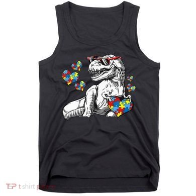 Autism Awareness TRex Dinosaur Sunglasses Heart Puzzle Tank Top