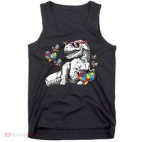 Autism Awareness TRex Dinosaur Sunglasses Heart Puzzle Tank Top thumb 0