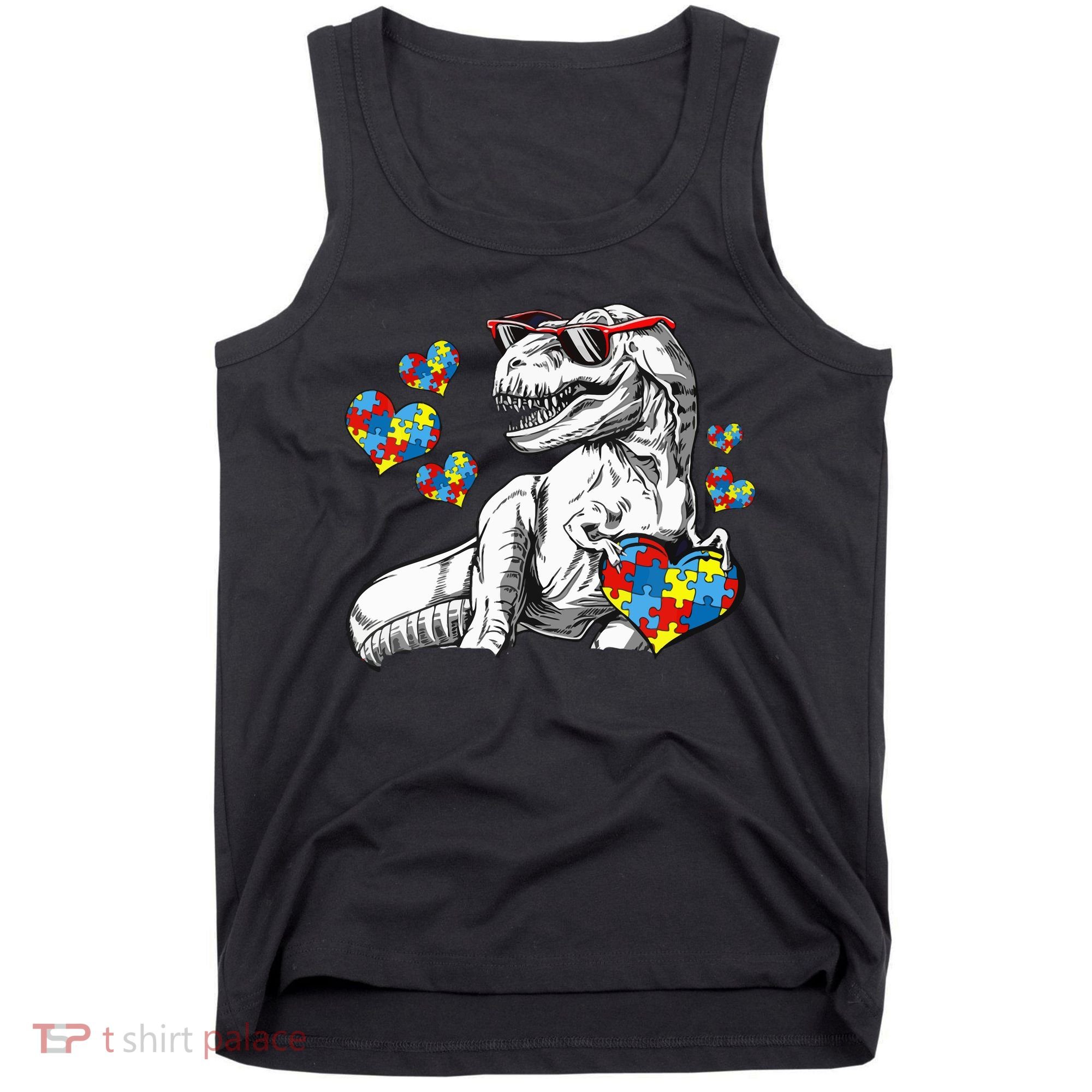Autism Awareness TRex Dinosaur Sunglasses Heart Puzzle Tank Top