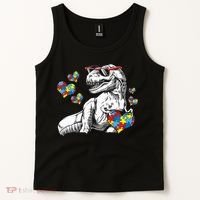 Autism Awareness TRex Dinosaur Sunglasses Heart Puzzle Tank Top thumb 2