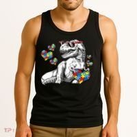 Autism Awareness TRex Dinosaur Sunglasses Heart Puzzle Tank Top thumb 3