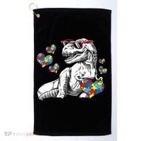 Autism Awareness TRex Dinosaur Sunglasses Heart Puzzle Golf Towel thumb 0