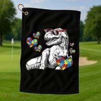 Autism Awareness TRex Dinosaur Sunglasses Heart Puzzle Golf Towel thumb 1