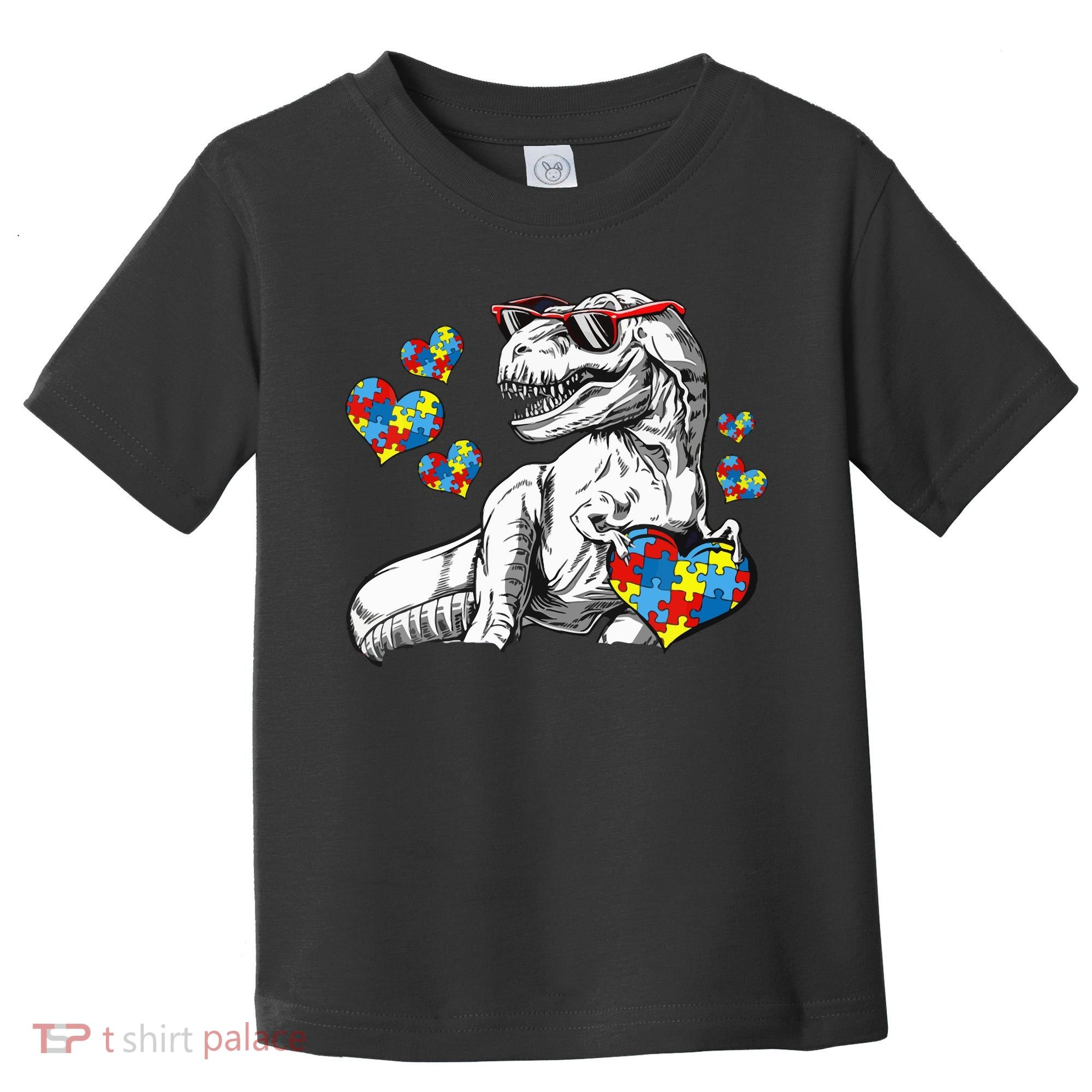 Autism Awareness TRex Dinosaur Sunglasses Heart Puzzle Toddler T-Shirt