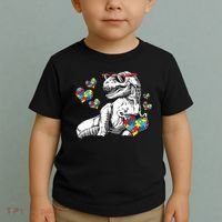 Autism Awareness TRex Dinosaur Sunglasses Heart Puzzle Toddler T-Shirt thumb 2