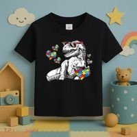 Autism Awareness TRex Dinosaur Sunglasses Heart Puzzle Toddler T-Shirt thumb 3