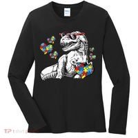 Autism Awareness TRex Dinosaur Sunglasses Heart Puzzle Women's Long Sleeve Shirt thumb 0