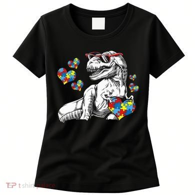 Autism Awareness TRex Dinosaur Sunglasses Heart Puzzle Women's T-Shirt