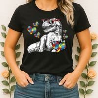 Autism Awareness TRex Dinosaur Sunglasses Heart Puzzle Women's T-Shirt thumb 2