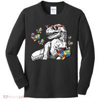 Autism Awareness TRex Dinosaur Sunglasses Heart Puzzle Kids Long Sleeve Shirt thumb 0