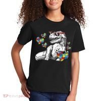 Autism Awareness TRex Dinosaur Sunglasses Heart Puzzle Kids T-Shirt thumb 2