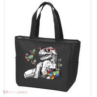 Autism Awareness TRex Dinosaur Sunglasses Heart Puzzle Tote Bag thumb 3