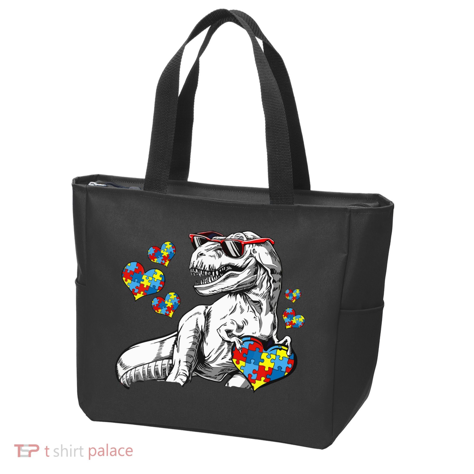 Autism Awareness TRex Dinosaur Sunglasses Heart Puzzle Tote Bag